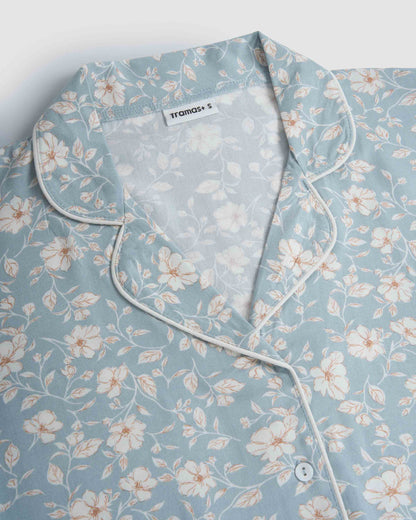 Pijama largo camisero viscosa rich azul verdoso