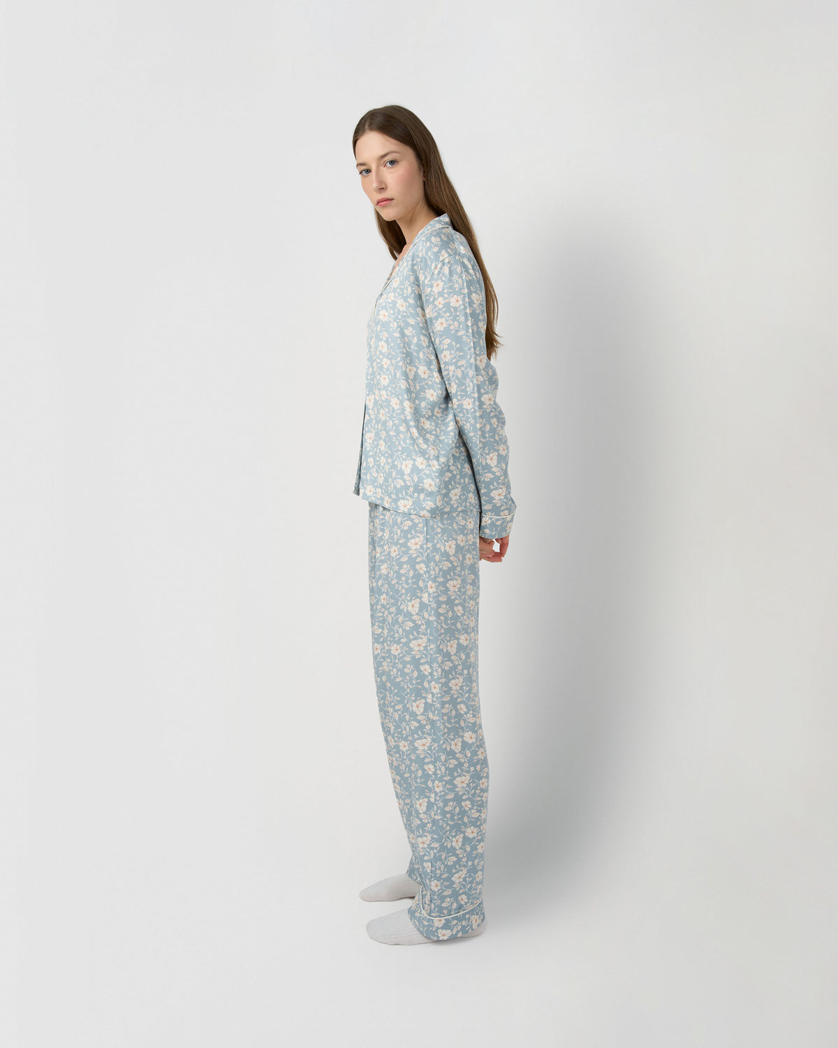 Pijama largo camisero viscosa rich azul verdoso