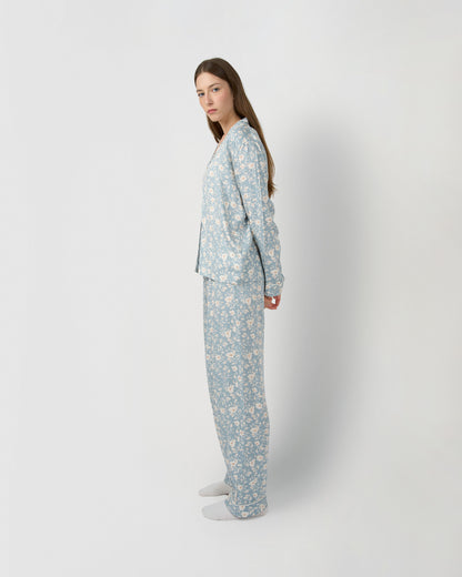 Pijama largo camisero viscosa rich azul verdoso