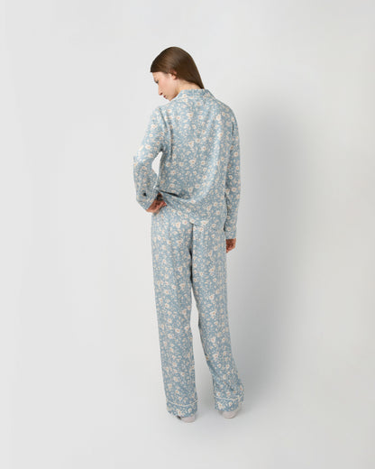 Pijama largo camisero viscosa rich azul verdoso