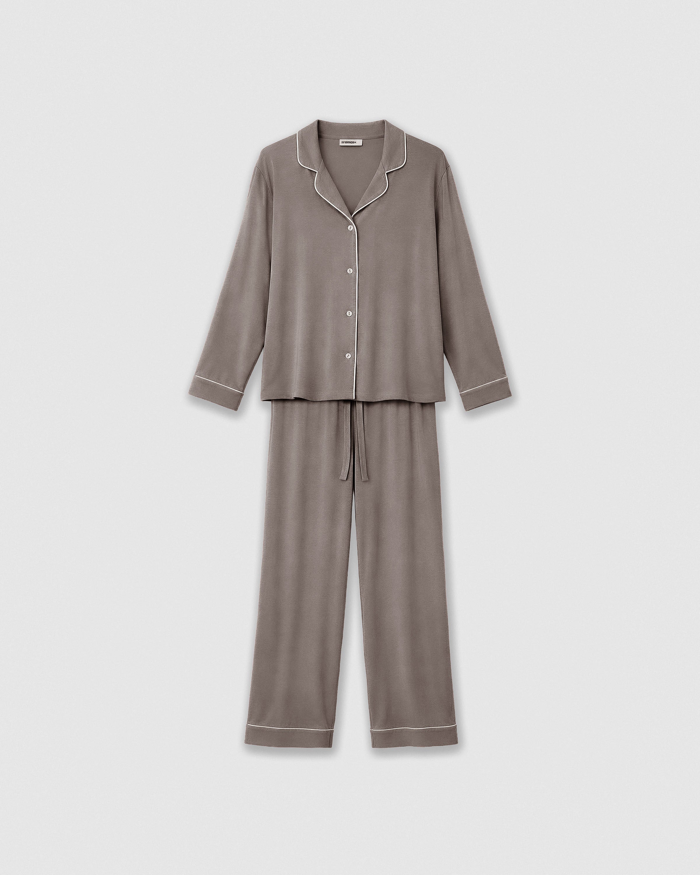 Pyjama chemise à manches longues en maille viscose pour femme, couleur vison