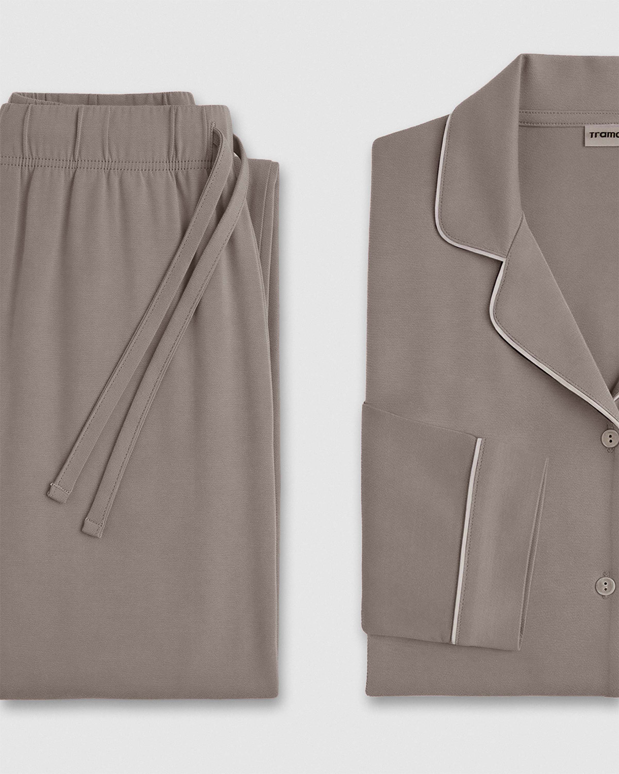 Pyjama chemise à manches longues en maille viscose pour femme, couleur vison