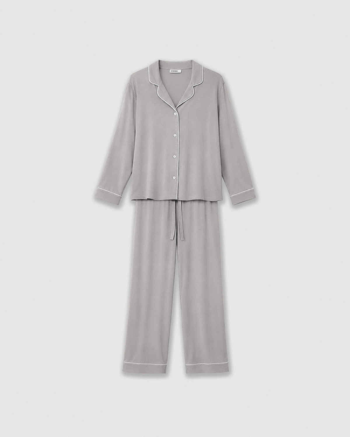 Pyjama chemise à manches longues en maille viscose pour femme, gris