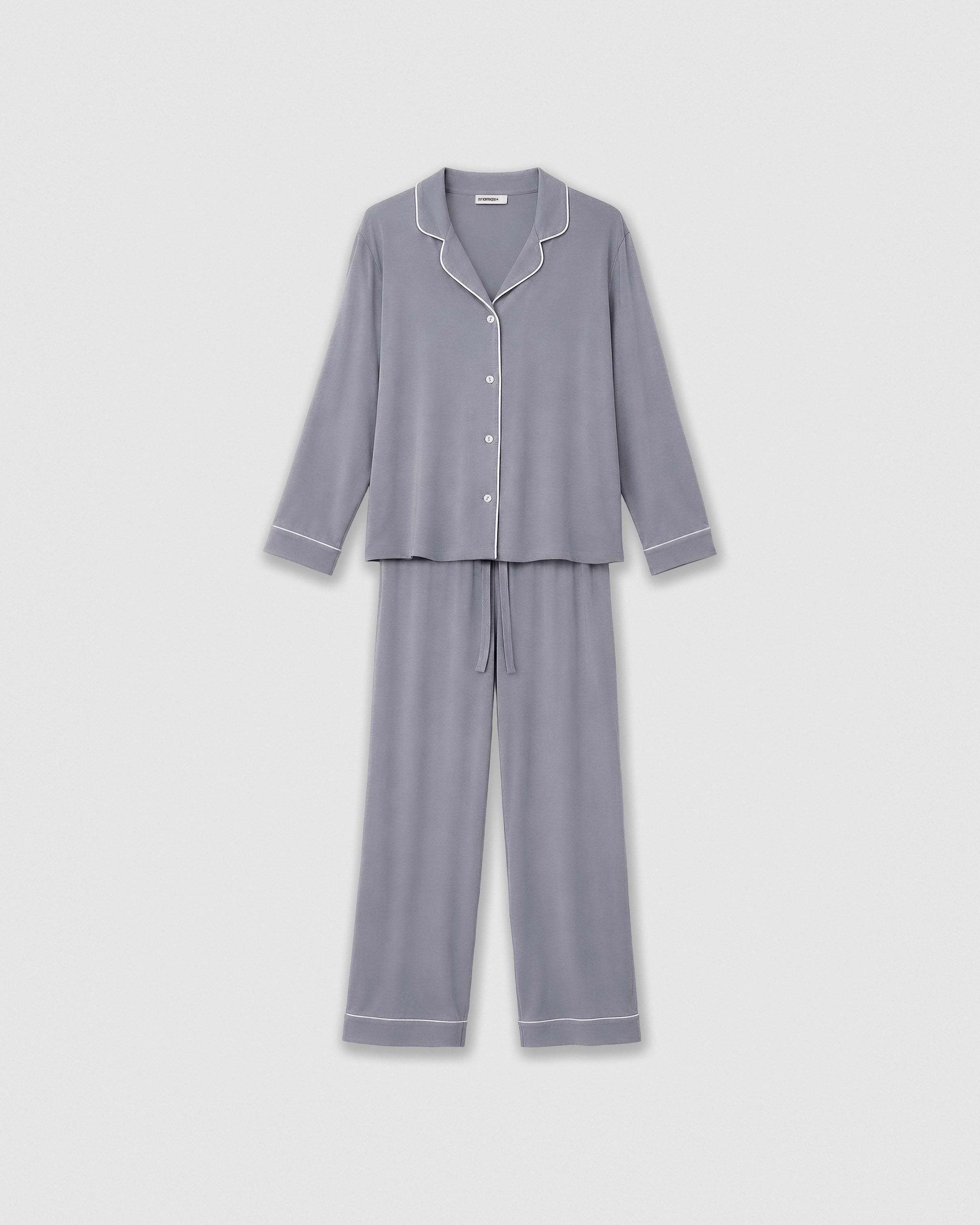 Pyjama chemise à manches longues en maille viscose pour femme, couleur bleu indigo