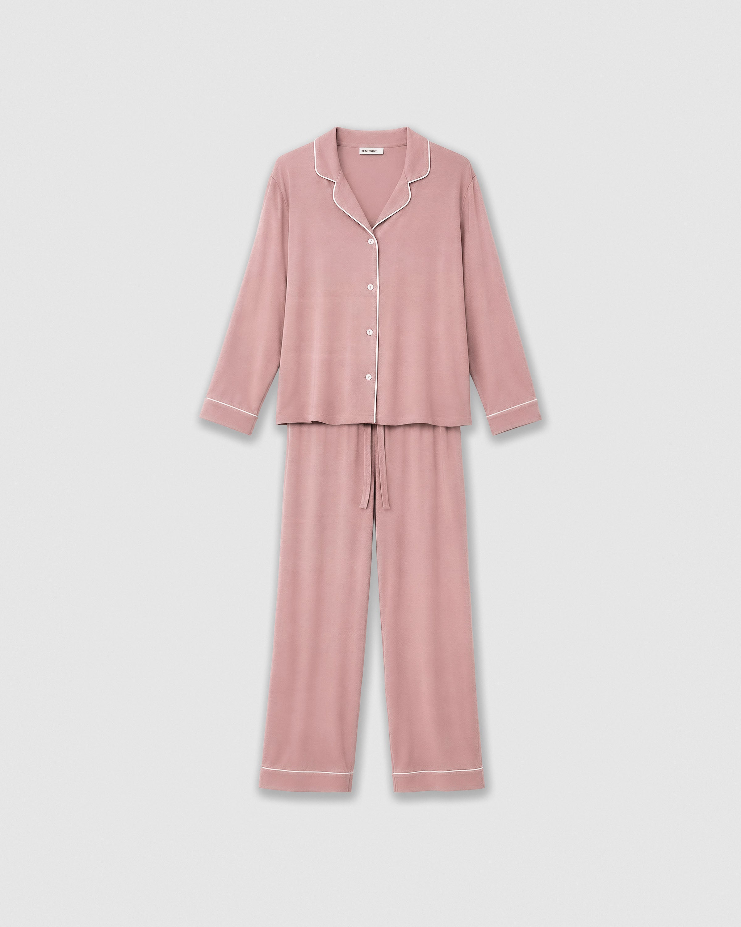 Pyjama chemise à manches longues en maille viscose pour femme, couleur rose mauve