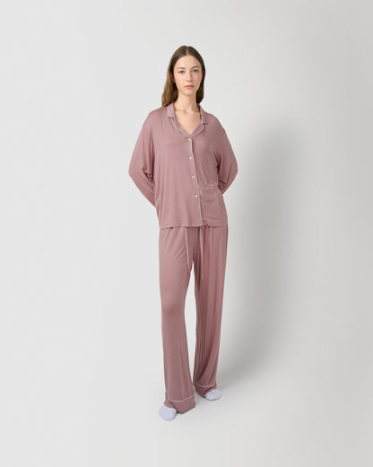 Pijama largo camisero viscosa punto rosa