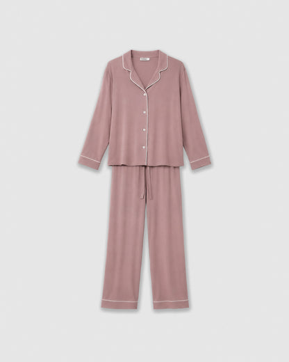 Pijama largo camisero premamá viscosa punto rosa