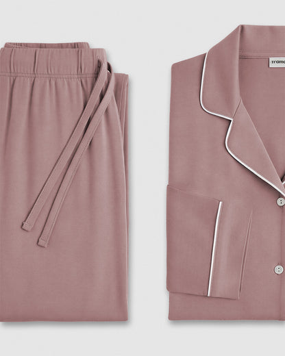 Pijama largo camisero premamá viscosa punto rosa