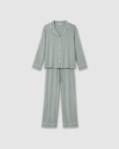 Pijama largo camisero viscosa verde keike
