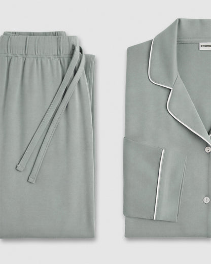 Pijama largo camisero viscosa verde keike