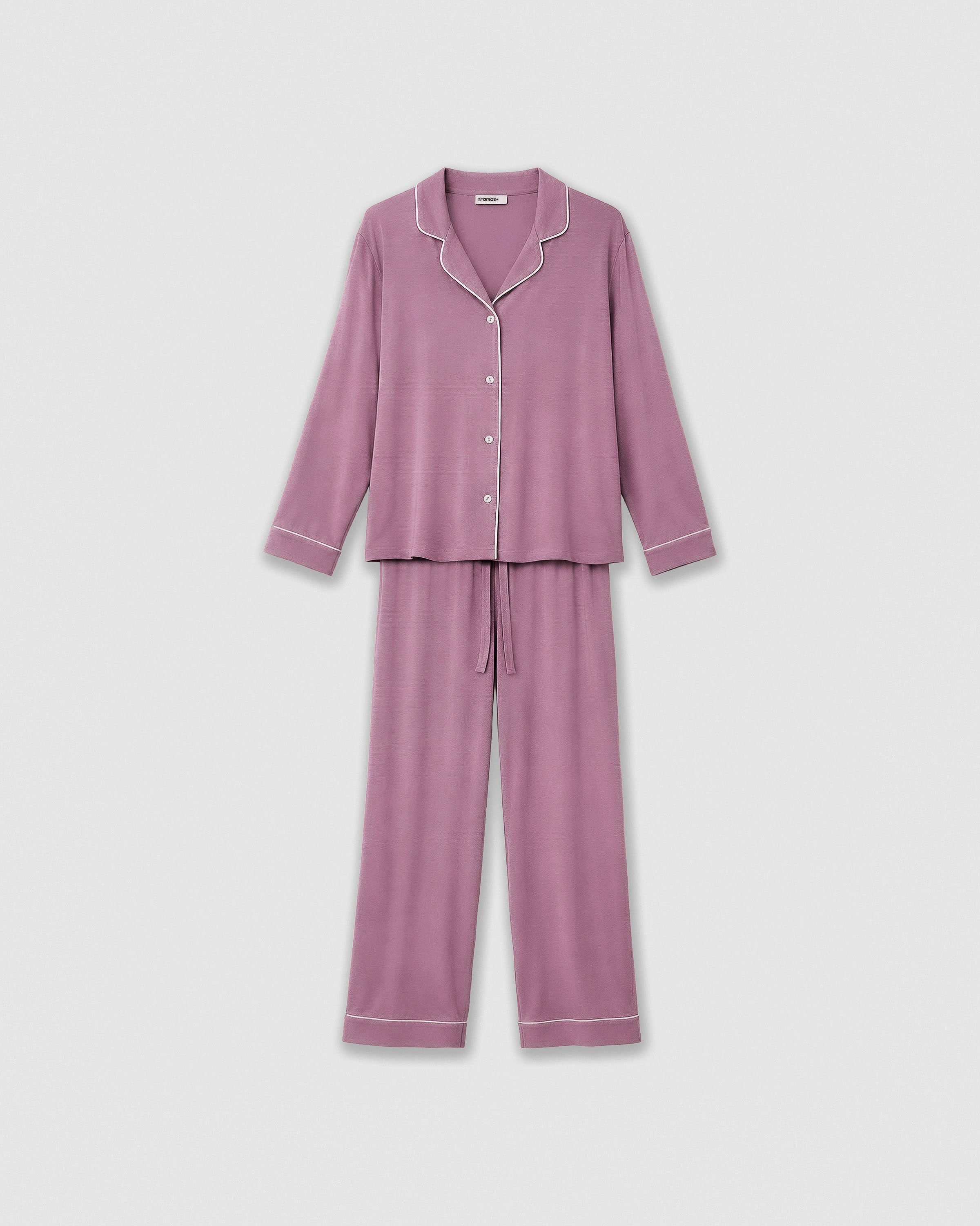Pyjama chemise à manches longues en maille viscose pour femme, aubergine sèche