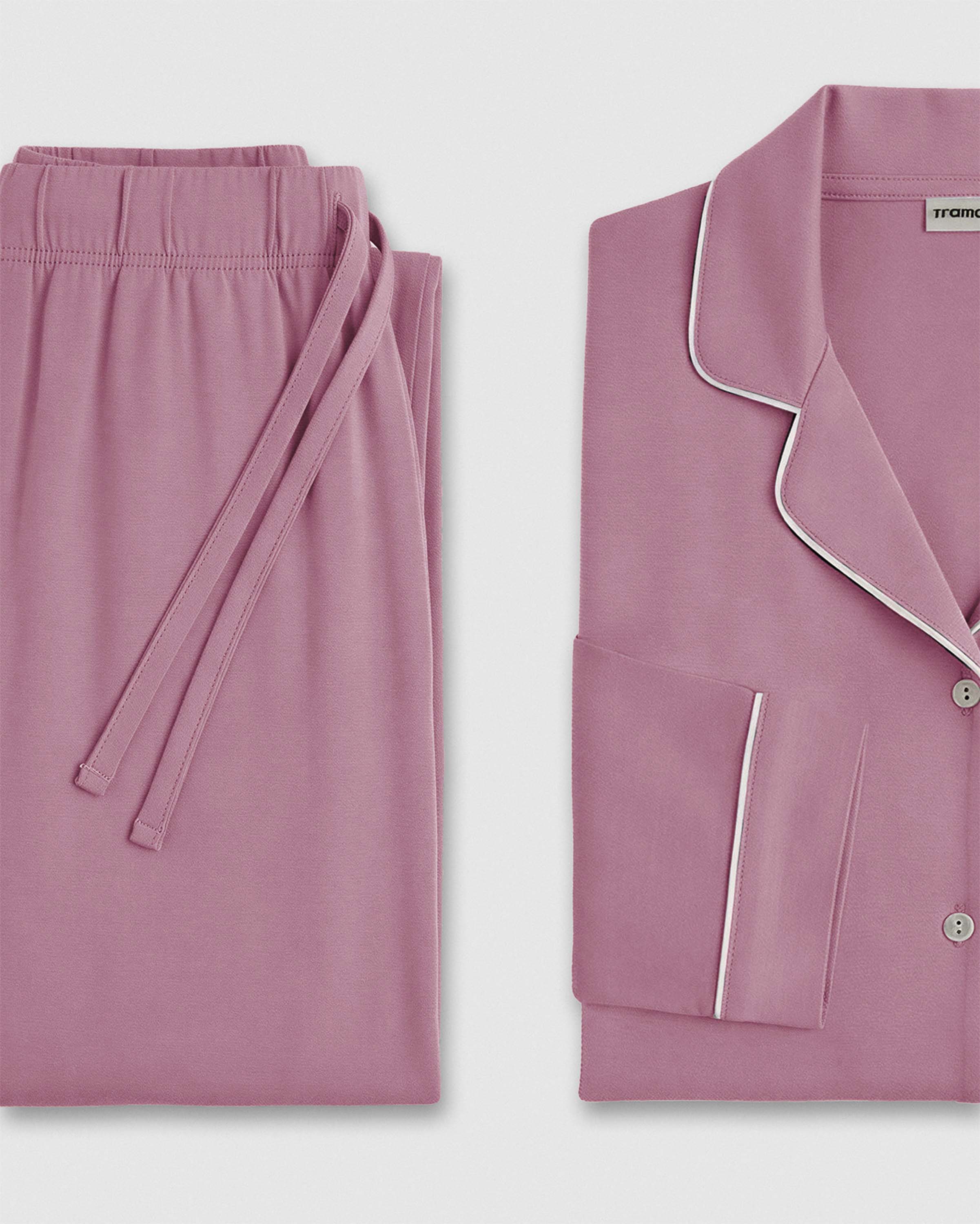 Pyjama chemise à manches longues en maille viscose pour femme, aubergine sèche