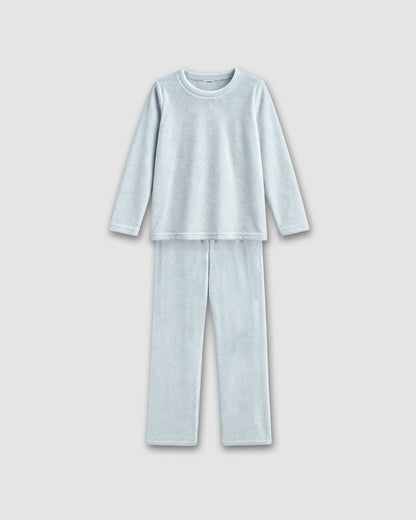 Pyjama en velours uni ultra doux, bleu clair