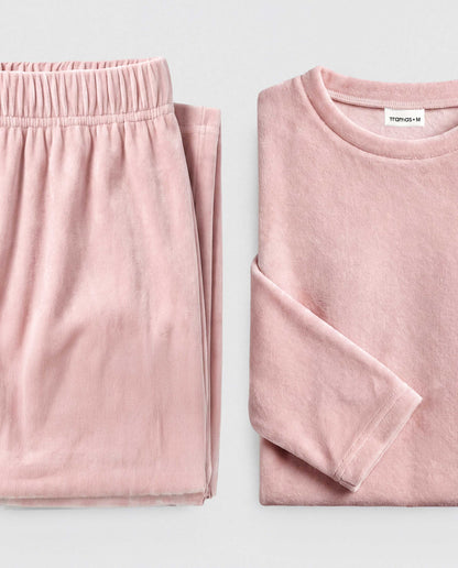 Pijama de veludo super soft liso rosa palo