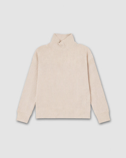 Jersey cuello subido rib canalé mujer beige