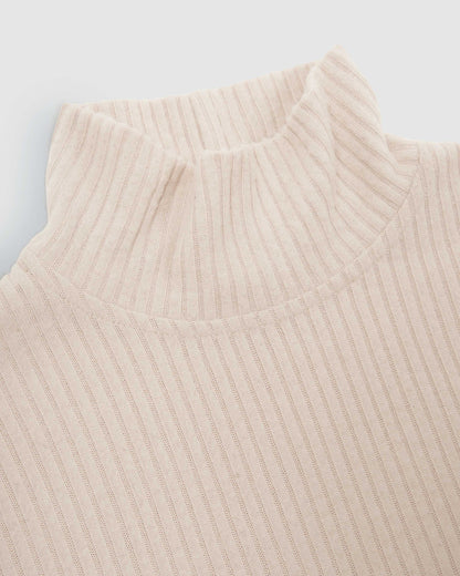 Jersey cuello subido rib canalé mujer beige