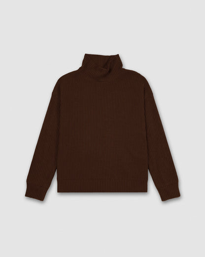 Jersey cuello subido rib canalé mujer chocolate