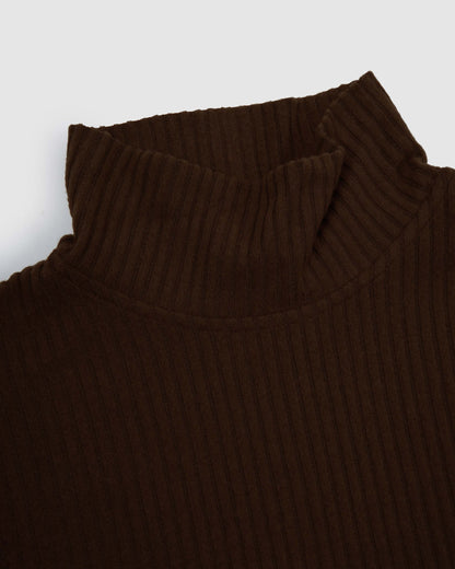 Jersey cuello subido rib canalé mujer chocolate