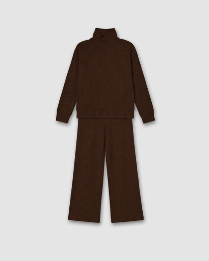 Jersey cuello subido rib canalé mujer chocolate