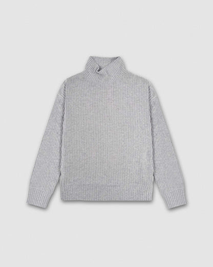 Camisola gola alta rib canelado mulher cinzento claro