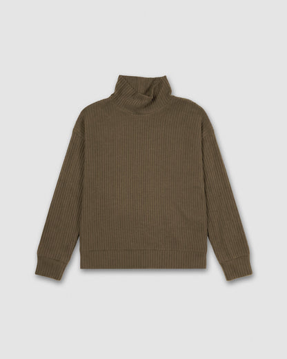 Jersey cuello subido rib canalé mujer verde