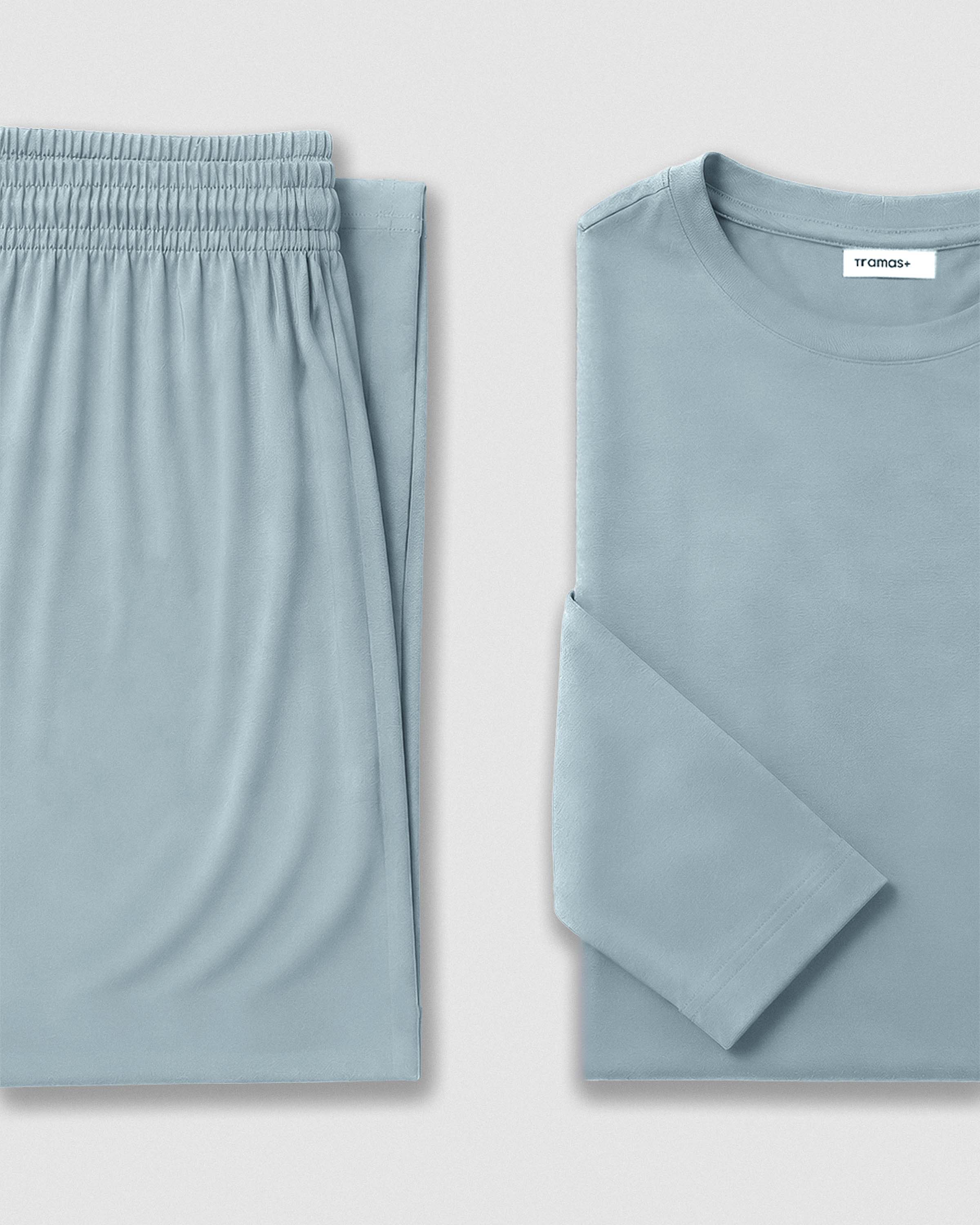 Pijama largo viscosa azul agua