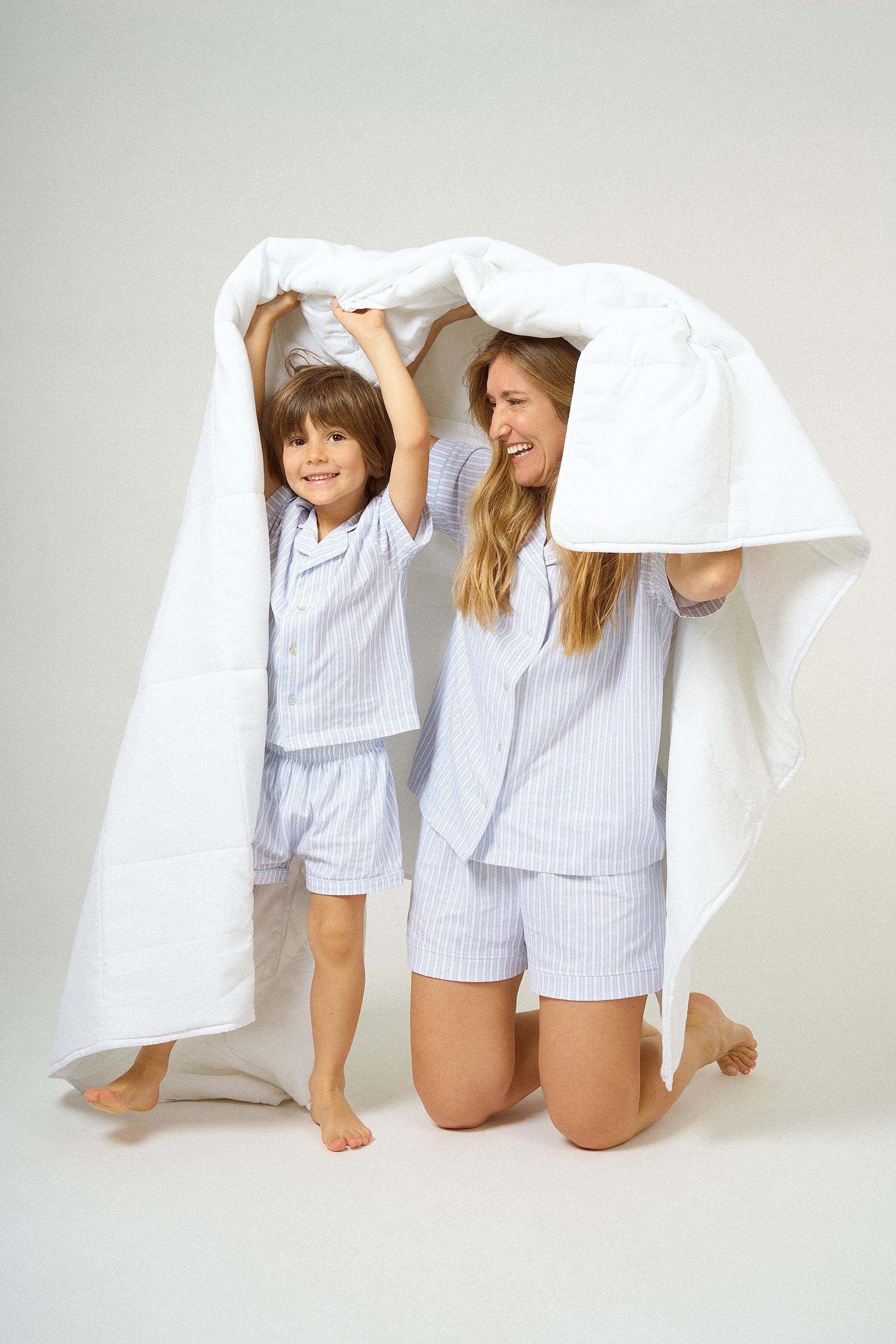 Pijama corto camisero mujer algodón raya ferdinand celeste