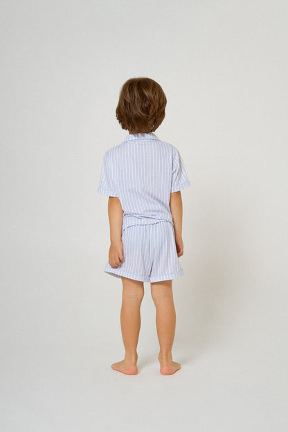 Pigiama corto a camicia bambino cotone a righe Ferdinando celeste