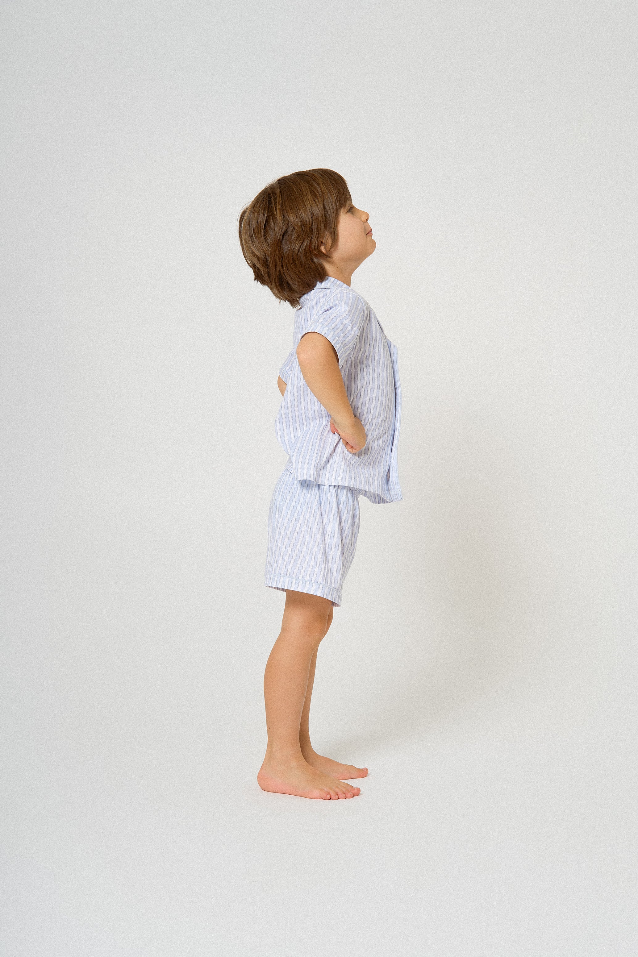 Pigiama corto a camicia bambino cotone a righe Ferdinando celeste