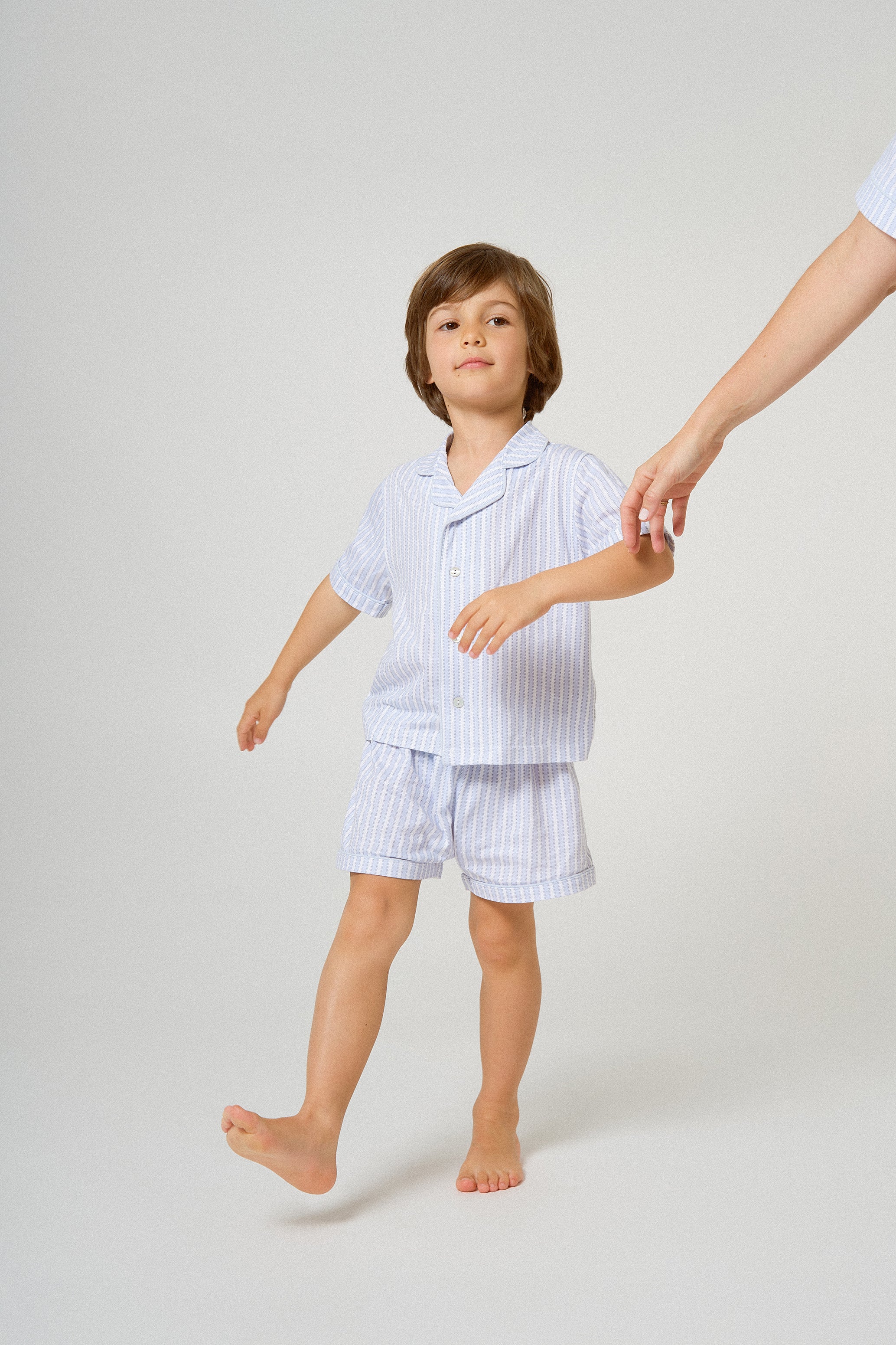 Pigiama corto a camicia bambino cotone a righe Ferdinando celeste