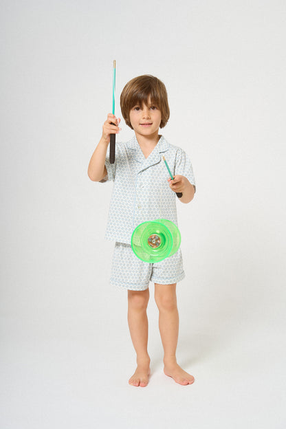 Pigiama corto per bambini, in cotone color indaco