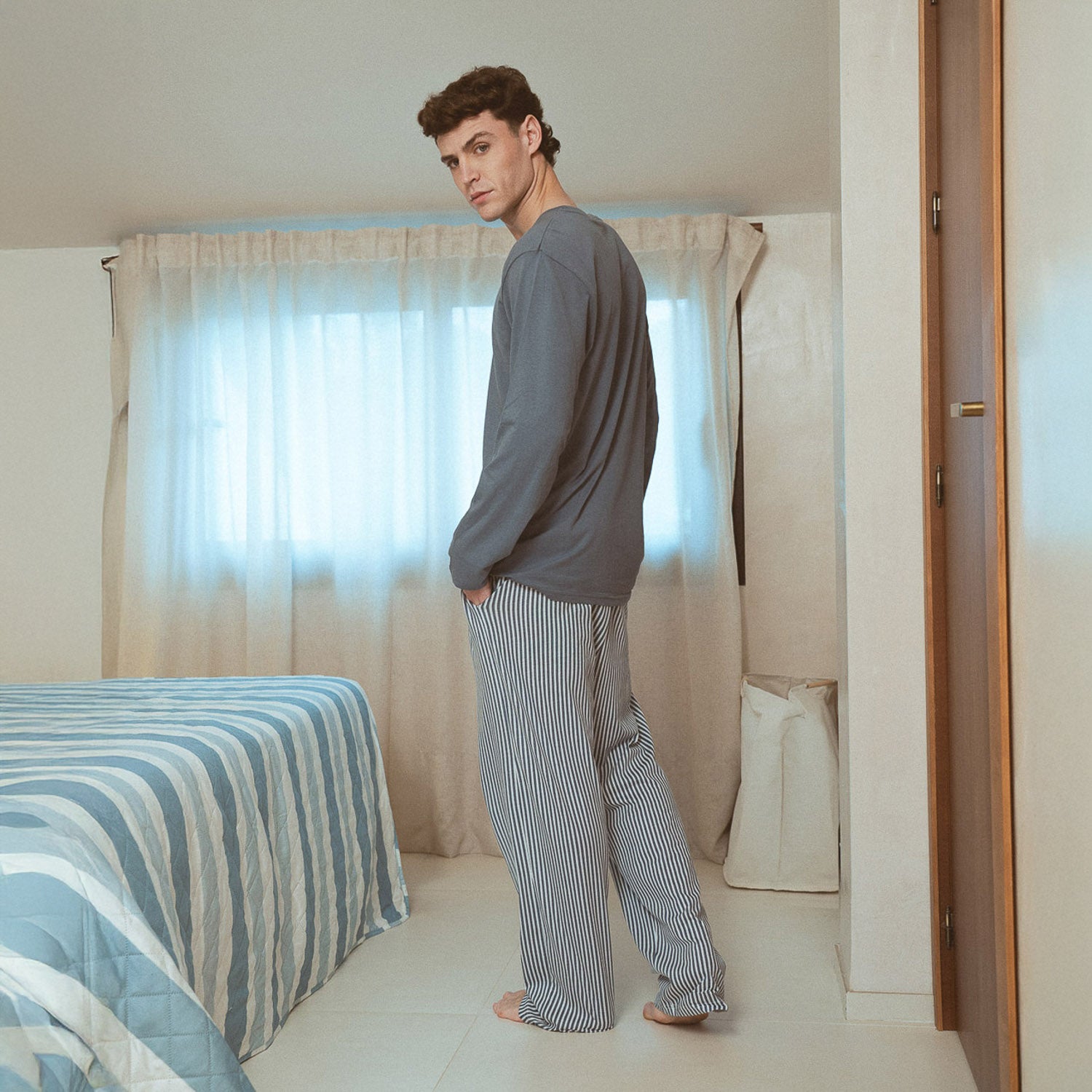 Pijama comprido Kodac de algodão azul marinho