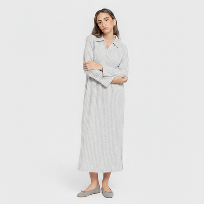 Vestido largo manga larga solapa 4x2 canalé mujer gris