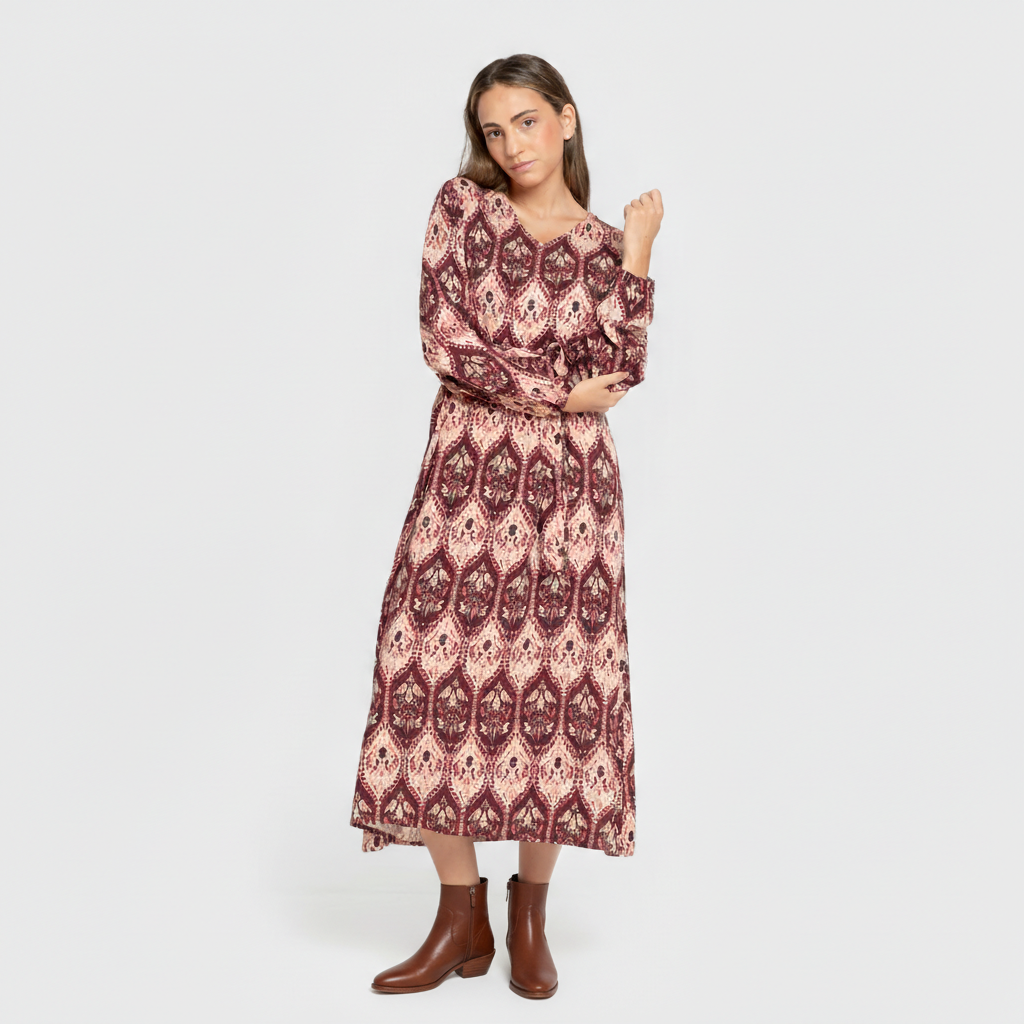 Vestido midi manga larga pico viscosa Ceramide