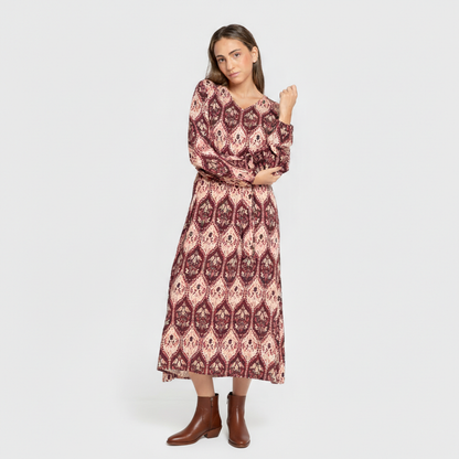 Vestido midi manga larga pico viscosa Ceramide