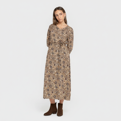 Vestido midi manga larga pico viscosa Sophie