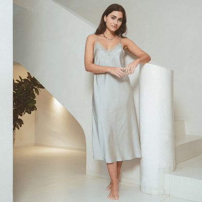 Camisón midi satén verde tiffany