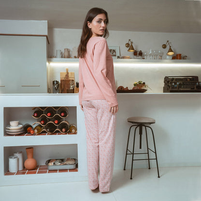 Pigiama lungo in cotone con scollo a V e rosetta mandolia