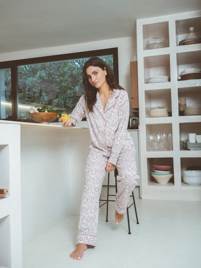 Long cotton shirt-style pajamas, pink alda