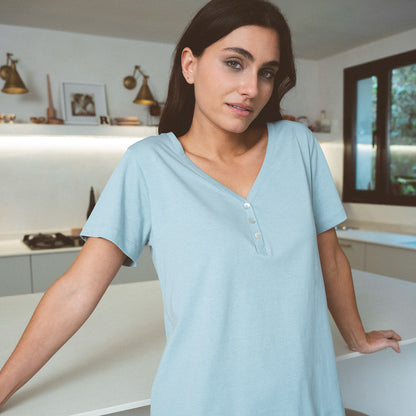 Pijama longo de algodão Eladia, azul água