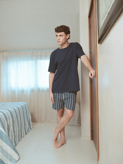 pijama curto de algodão azul marinho