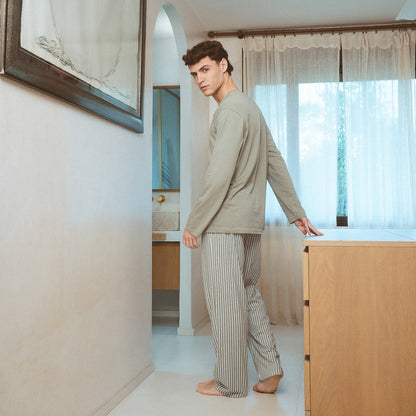 pijama comprido de algodão verde