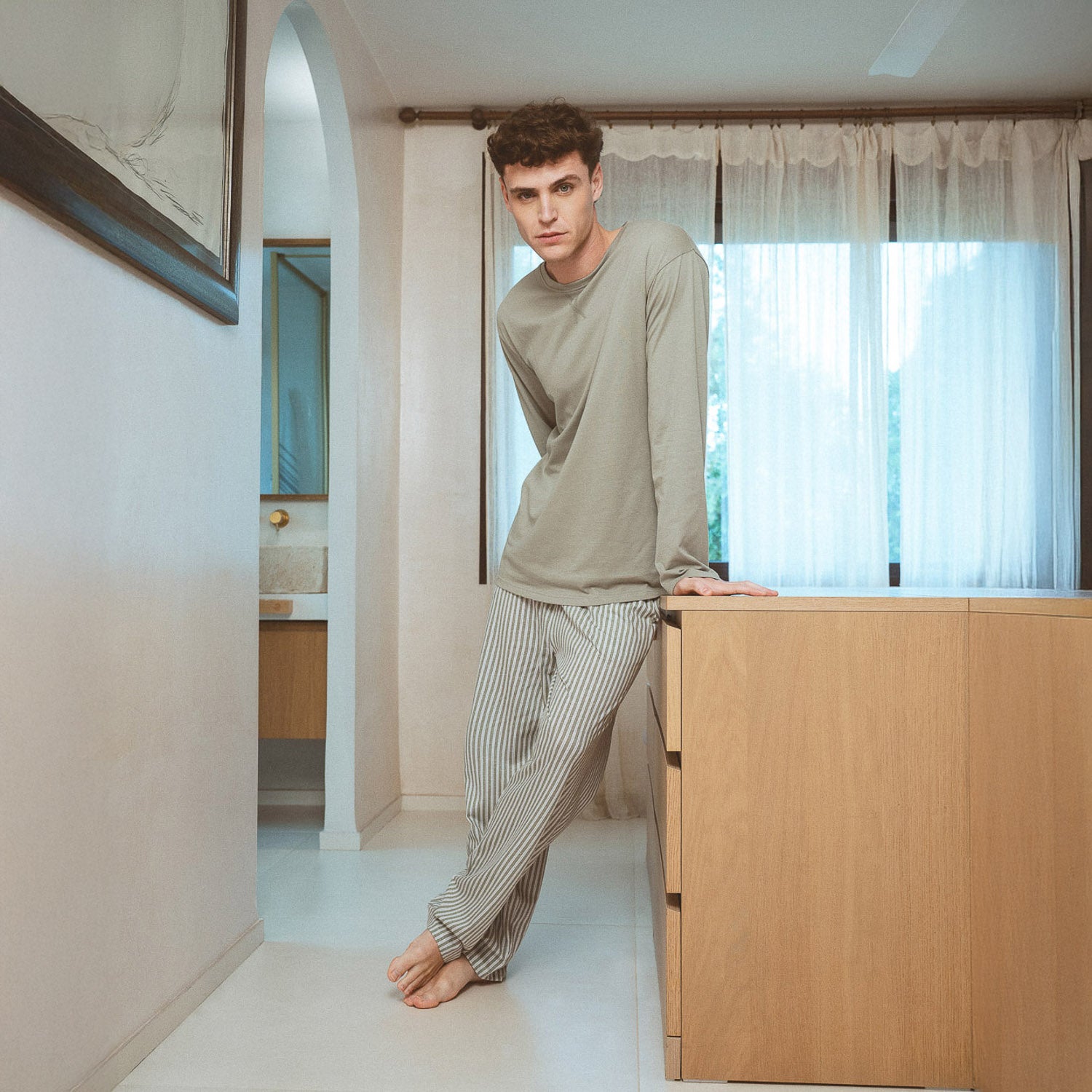 pijama comprido de algodão verde