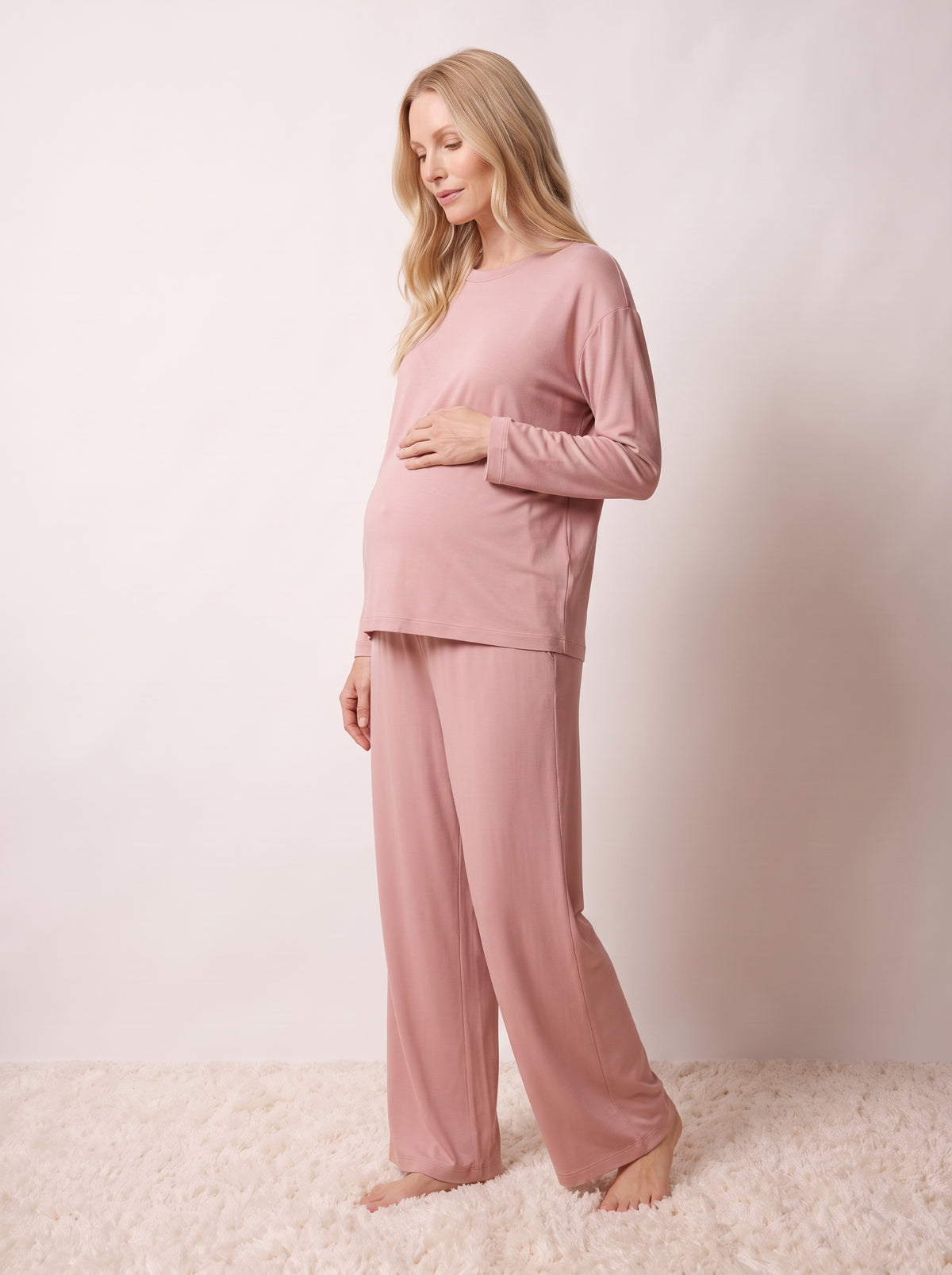 Pijama largo premamá viscosa rosa