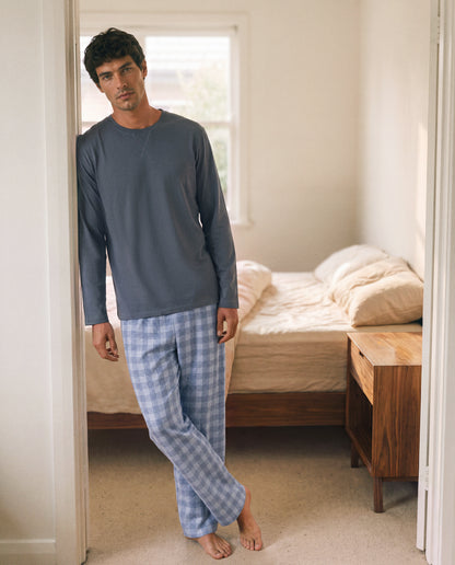 Pijama largo algodón cuadros seren azul marino