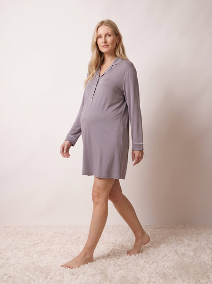 Camisón camisero premamá viscosa punto azul índigo