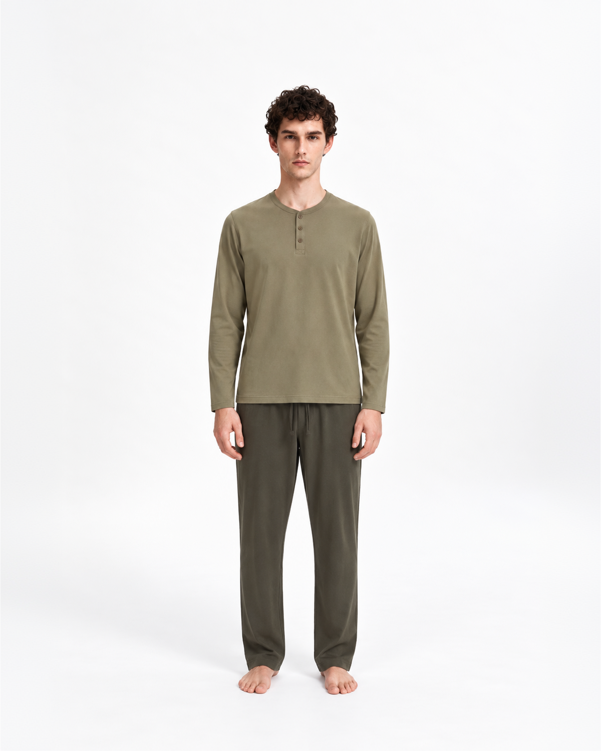 Pijama comprido masculino com botões verde claro - verde escuro