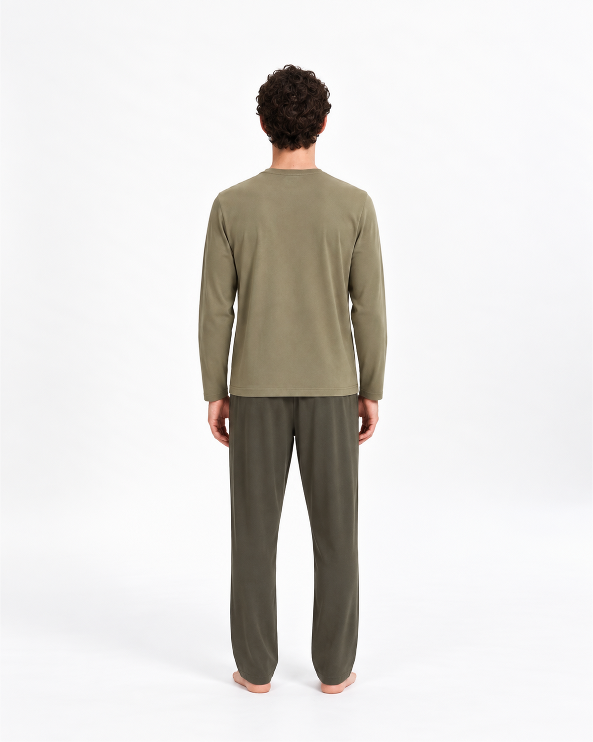 Pyjama long à boutons pour homme, vert clair - vert foncé