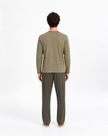 Pyjama long à boutons pour homme, vert clair - vert foncé