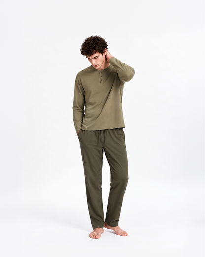 Pyjama long à boutons pour homme, vert clair - vert foncé